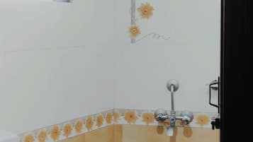 Shower, hair dryer, soap