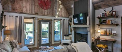 Smart TV, fireplace, video games, books