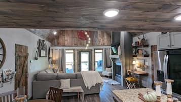 Smart TV, fireplace, video games, books