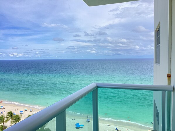 Enjoy breathtaking views of the ocean from this resort's balcony.