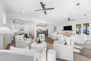 TV, offices - Pet-Friendly WaterColor Home with Electric Cart, 6 Bikes & Beach Club Access (Santa Rosa Beach)