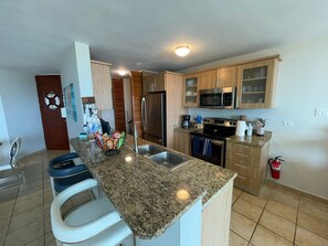 Family Apartment, 3 Bedrooms, Ocean View | Private kitchen | Full-size fridge, microwave, oven, stovetop - 608 Ocean & Marina Views 3 Bed 2 Bath (Fajardo)