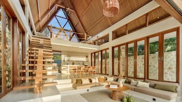Villa, 1 king (extra méretű) franciaágy, privát medence | Nappalirész