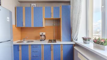 Classic Apartment | Private kitchen | Full-size fridge, microwave, oven, stovetop