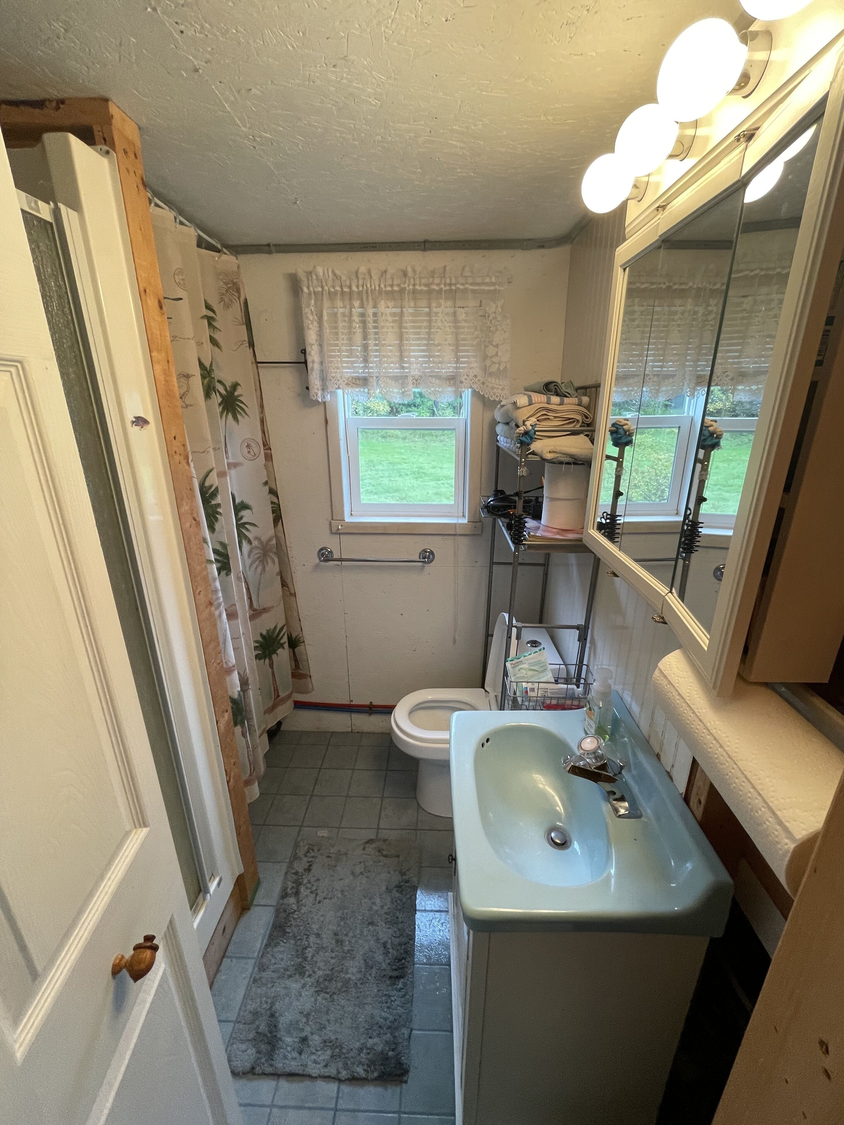 Shower, hair dryer, towels, toilet paper