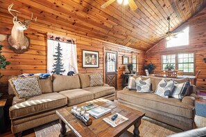 Een televisie, een open haard en boeken