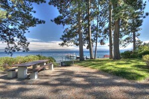 A picnic area with benches and a view of the sea. - Pet Friendly with Big Views! (Tahoe City)