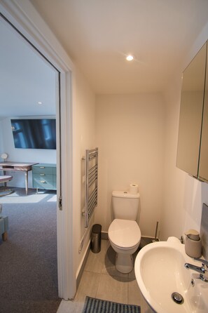 Shower, free toiletries, hair dryer, towels