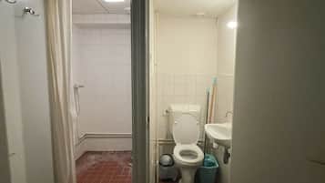 Een haardroger, handdoeken, zeep, toiletpapier