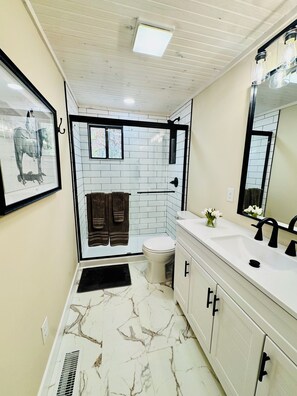 Hair dryer, towels, toilet paper