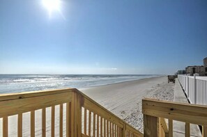 On the beach, sun-loungers, beach towels