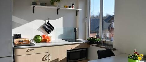 Appartement | Cuisine privée | Réfrigérateur, micro-ondes, four, plaque de cuisson