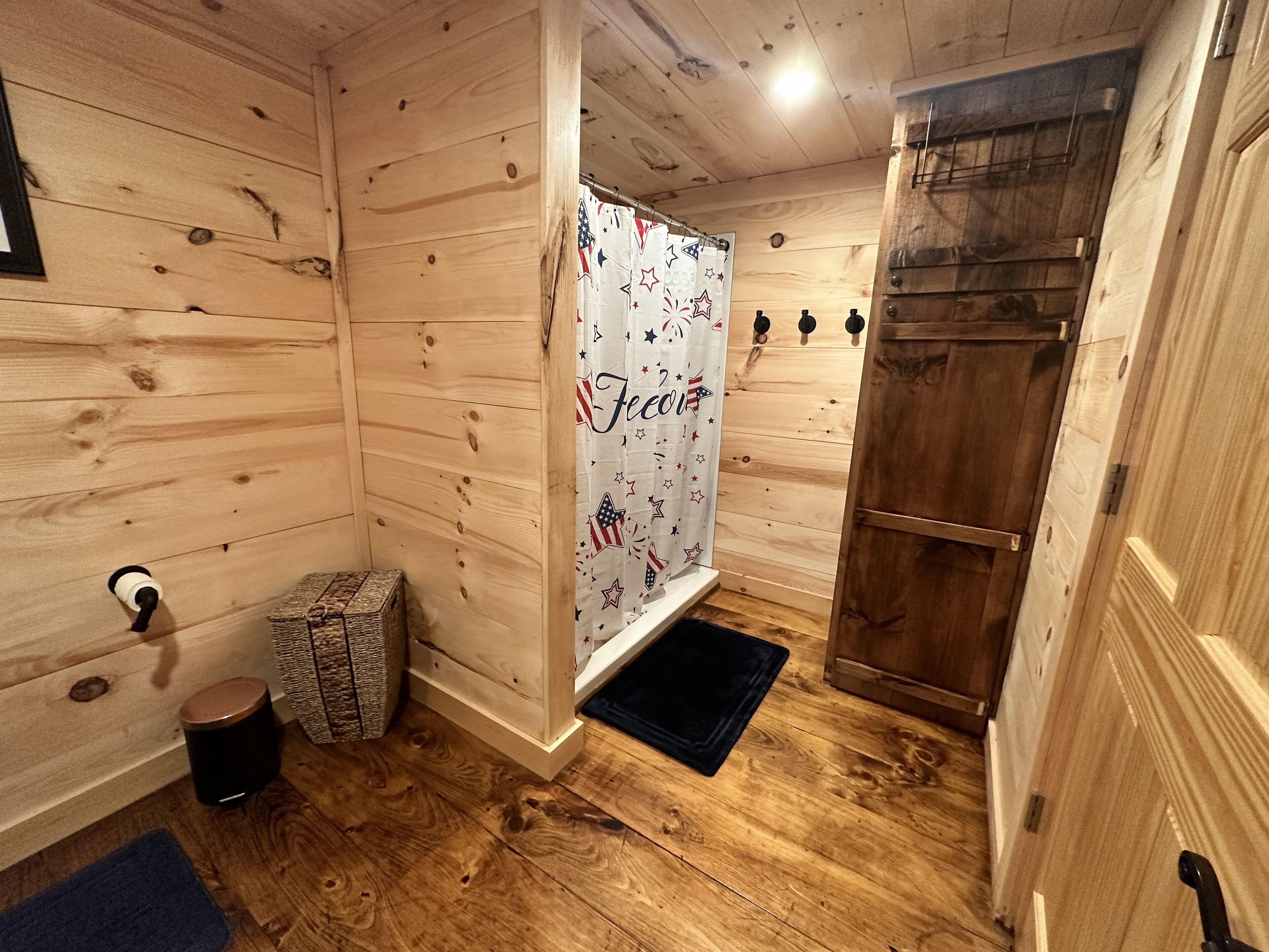 Shower, towels, toilet paper