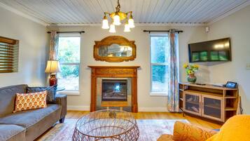 TV, fireplace, DVD player, video library