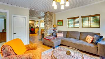 TV, fireplace, DVD player, video library