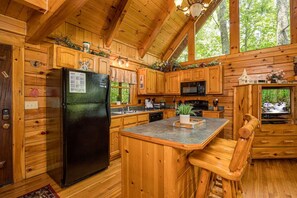 Cabin, 1 King Bed, Hot Tub, Mountain View | Private kitchen | Fridge, microwave, oven, stovetop - Happily Ever After (Gatlinburg)