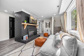 TV, fireplace, foosball, offices