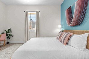 4 bedrooms, desk, iron/ironing board, travel cot