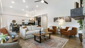 Smart TV, fireplace, video games