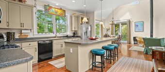 Off Belay | Luxury Creekside Home, Screened Porch, Fireplace & Gourmet Kitchen