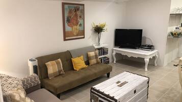 Télévision, lecteur de DVD, livres