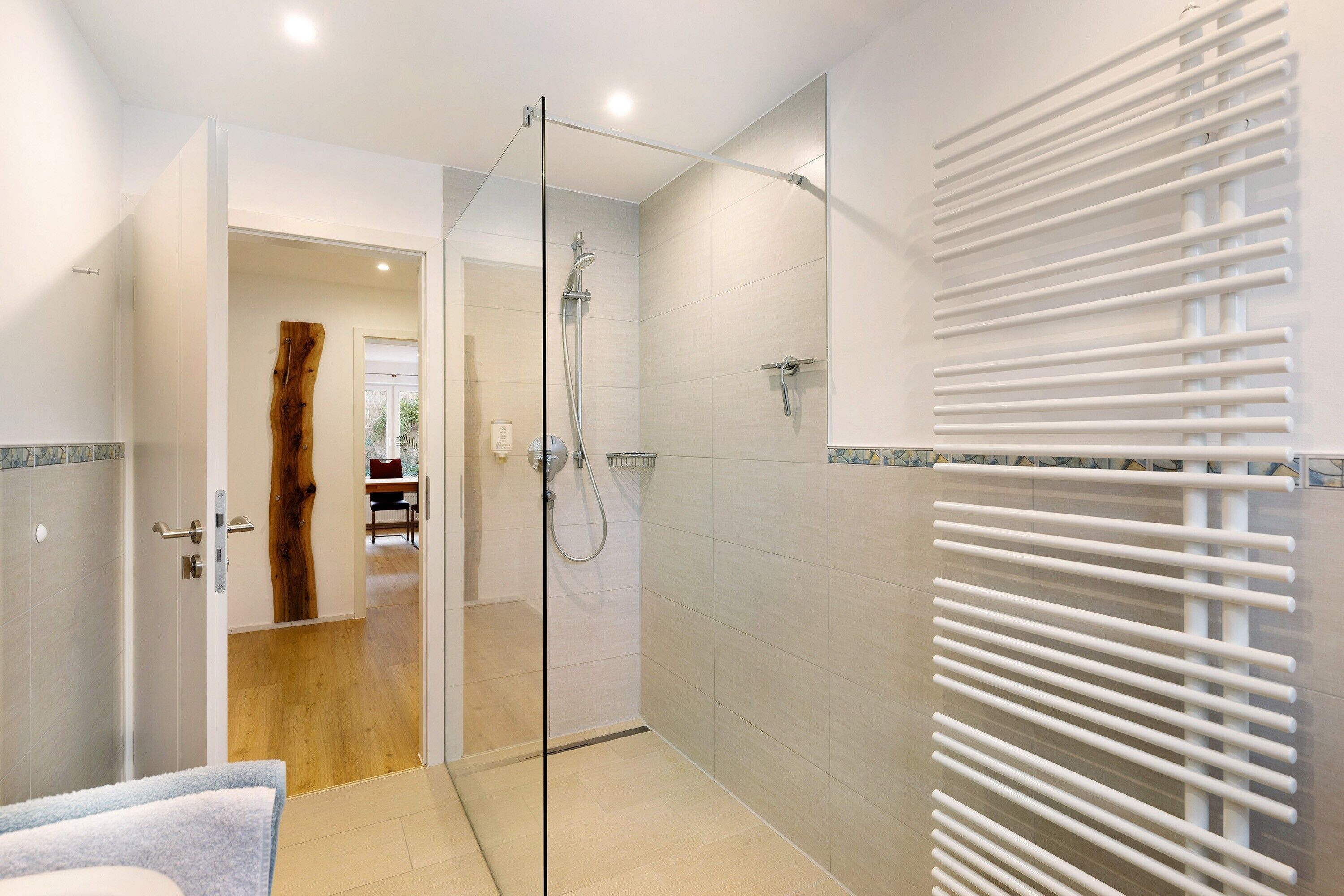 Een douche, een haardroger, handdoeken
