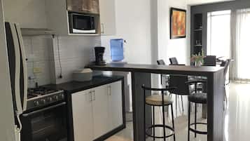 Fridge, microwave, oven, dishwasher