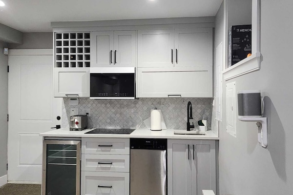 Réfrigérateur, micro-ondes, plaque de cuisson, lave-vaisselle