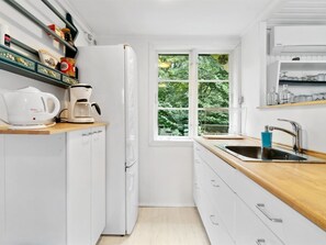 Fridge, microwave, oven, high chair