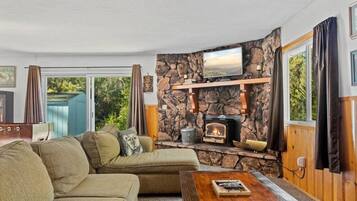 TV, fireplace, DVD player, foosball