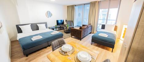 Basic Studio | Living area | 40-inch LCD TV with digital channels, heated floors, streaming services