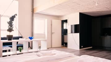 Estudio estándar | Área de sala de estar | Televisión de pantalla plana de 40 pulgadas con canales vía satélite