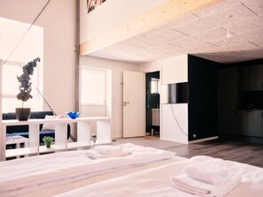 标准开间 | 起居区 | 40-英寸纯平电视 (配备卫星频道)、加热地板