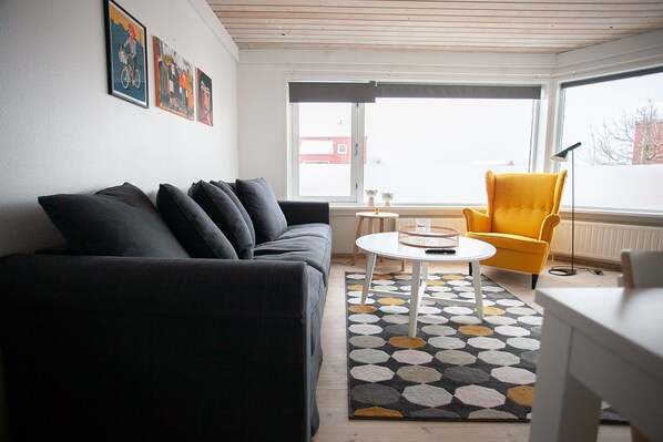 Apartment | Wohnzimmer | 30-Zoll-Flachbildfernseher mit Satellitenempfang