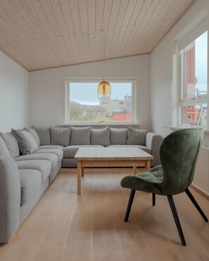 Apartamento standard, 2 quartos | Sala de estar | TV de tela plana 40 polegadas com canais via satélite