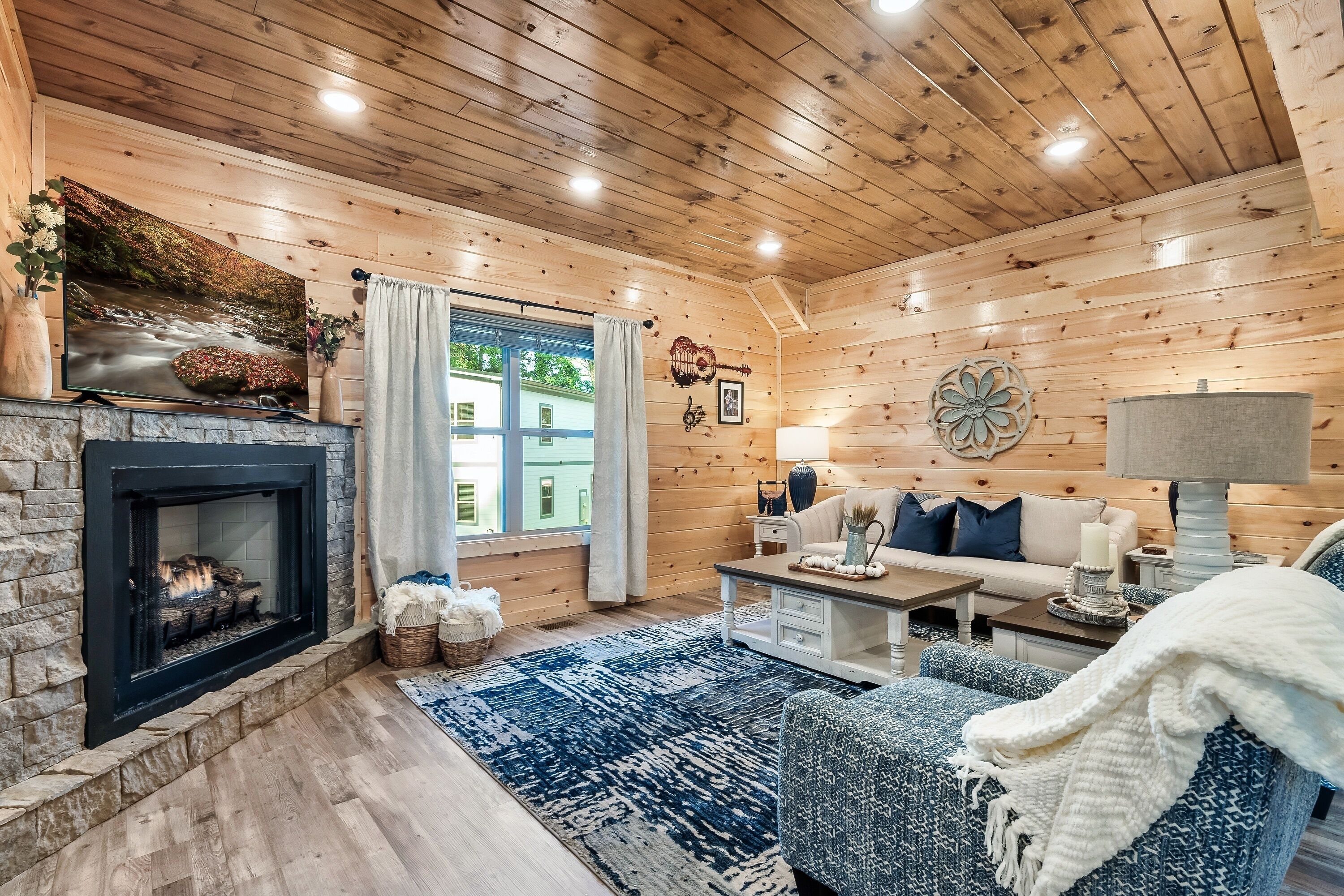 Smart TV, fireplace, video games, foosball