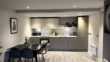Apartment | Private kitchen | Fridge, microwave, oven, stovetop