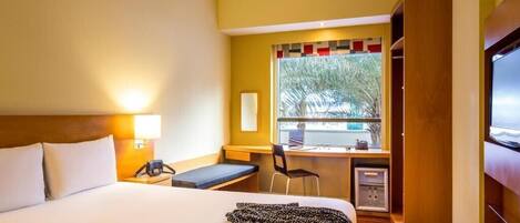 1 bedroom, desk, iron/ironing board, travel crib