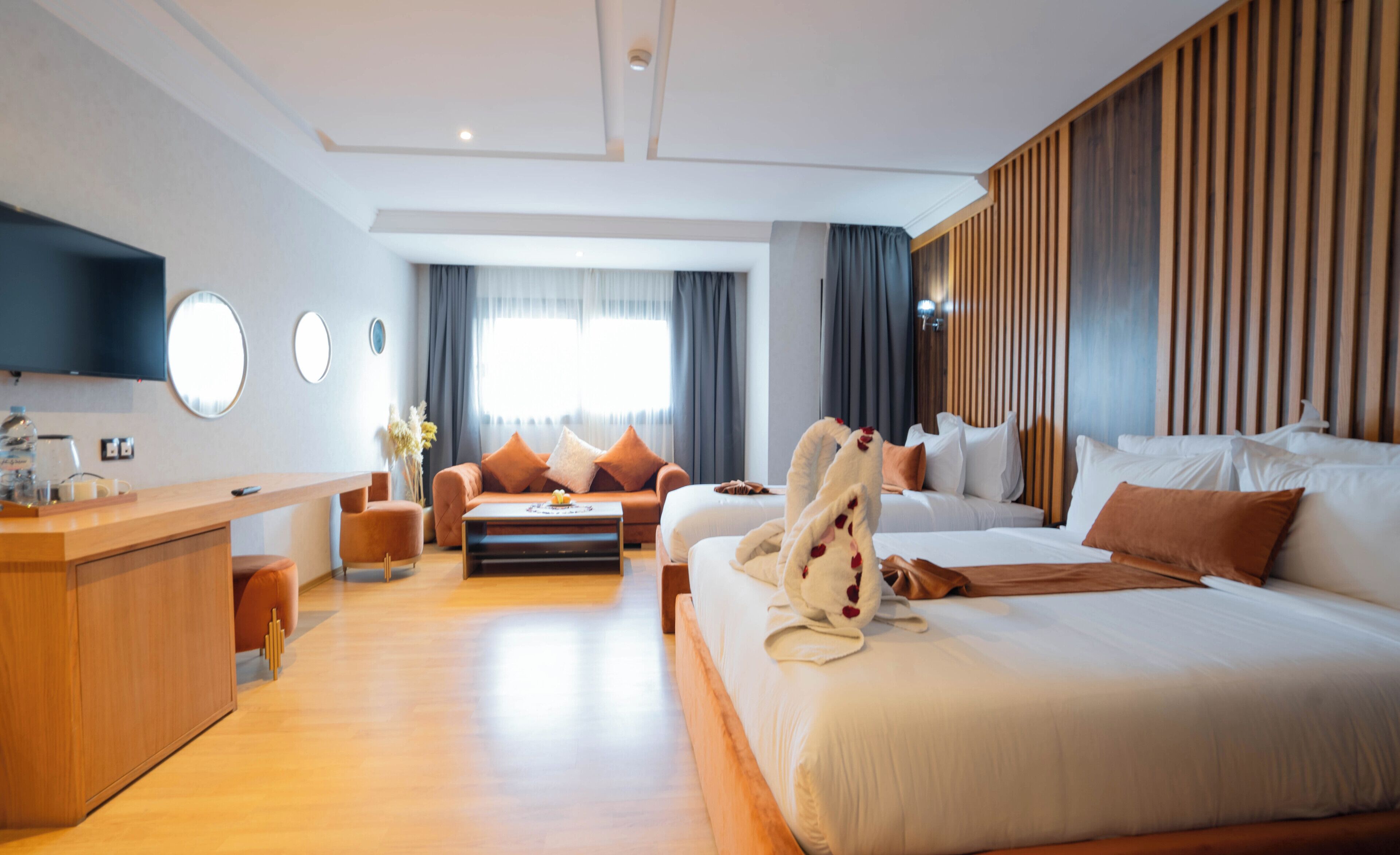 Egyptian cotton sheets, premium bedding, minibar, in-room safe