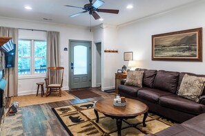 Interior - Patio & Fireplace: Tranquil Grandfather Mtn Cabin (Banner Elk)