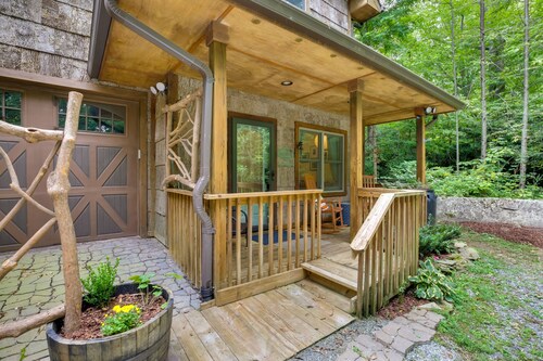 Patio & Fireplace: Tranquil Grandfather Mtn Cabin