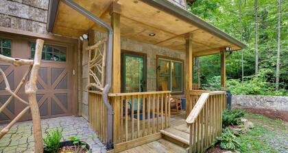 Patio & Fireplace: Tranquil Grandfather Mtn Cabin
