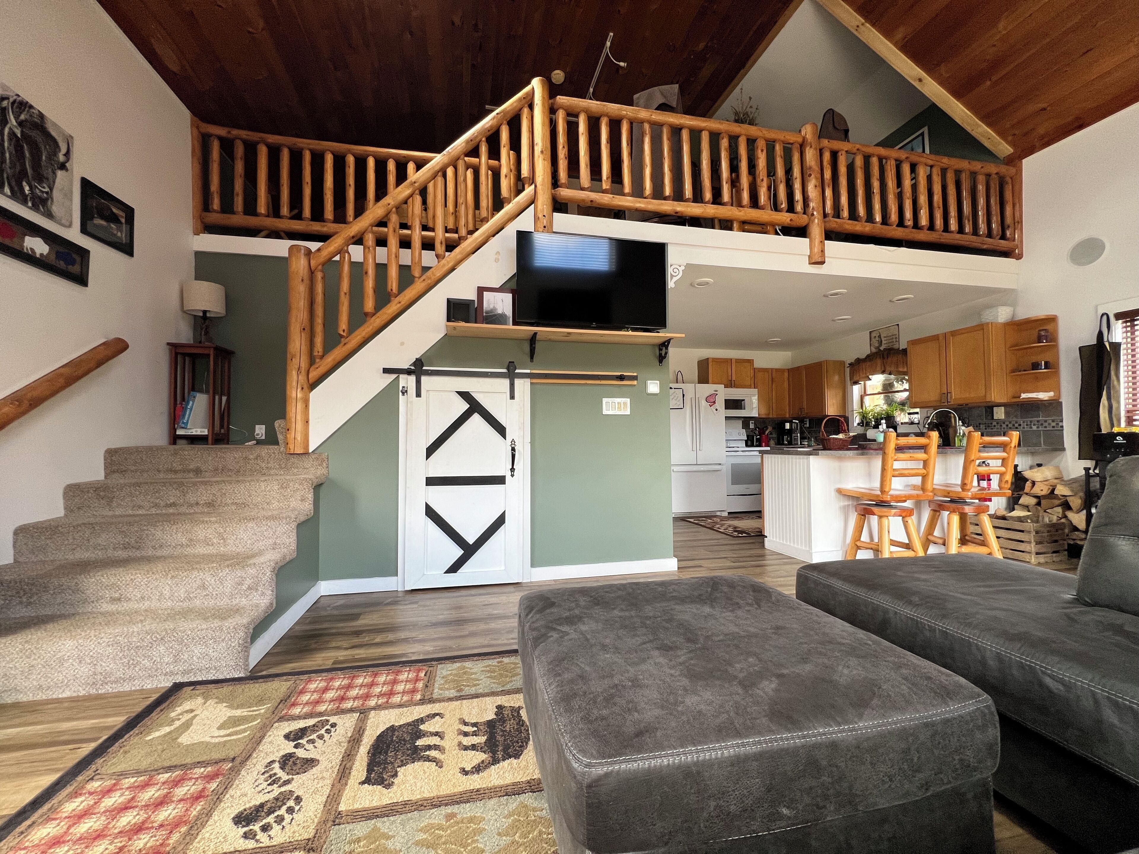 Smart TV, fireplace, foosball