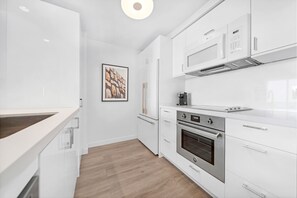Basic Apartment, 1 King Bed with Sofa bed | Private kitchen | Full-size fridge, microwave, oven, dishwasher