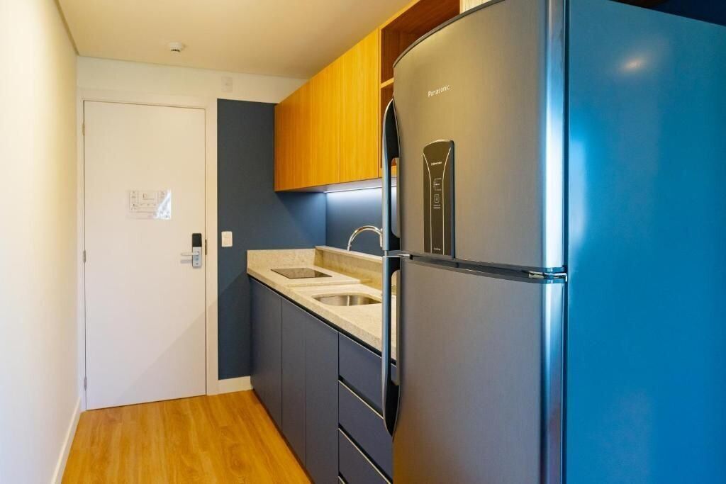 Fridge, microwave, cookware/dishes/utensils