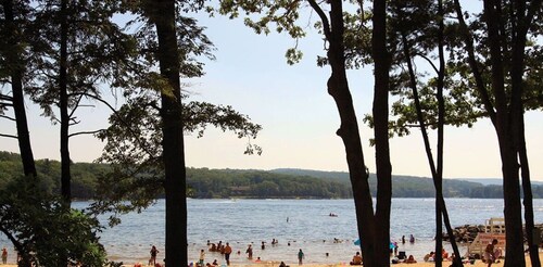 Cozy Cabin in the woods, 3 BR/2Ba, 6 min. from Lake, w/hot tub & fire pit!