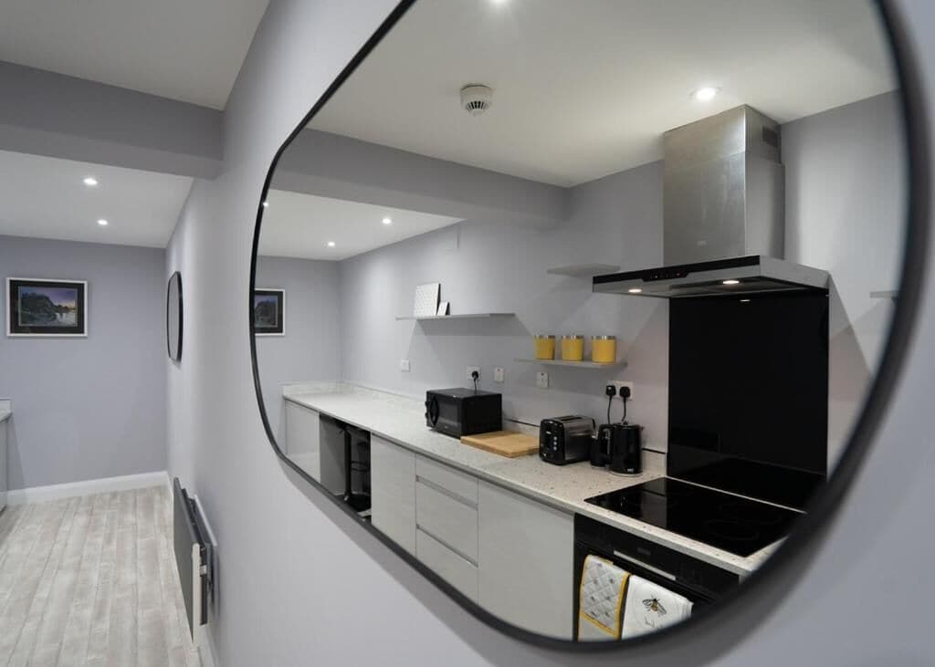 Frigorífico, microondas, horno y placa de cocina