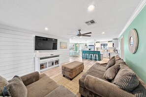Smart TV, video games, foosball, books