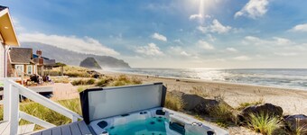 Beachfront home with ocean-view hot tub & wood-burning fireplace - dog-friendly