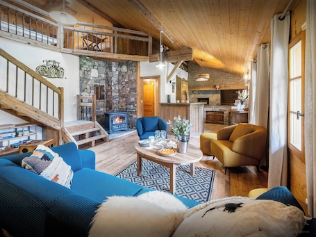 TV, fireplace, table football, stereo. La Ferme du Cortet - stone farmhouse with garden and pond - OVO Network